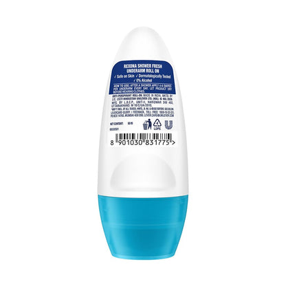 Rexona Shower Fresh Underarm Roll On Deodorant For Women, Antiperspirant, Removes Odour, Keeps Skin Fresh & Clean, Alcohol Free, Skin Friendly, 50 ml