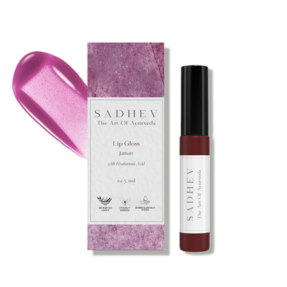 Sadhev Ayurvedic Jamun Lip Gloss With Hyaluronic Acid & Jamun | Soft Berry Glossy Shine | Hydrates, Plumps & Nourishes (5 ml)