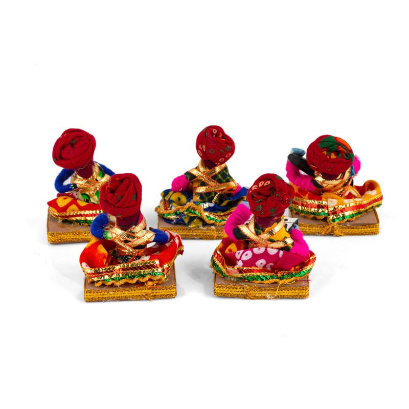 JH Gallery Recycled Material Rajasthani Musician Bawla Puppets Idol (7x28 cm Multicolor) -5 Piece (Male Puppets)