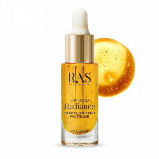 RAS Luxury Oils 24K Gold Radiance Elixir Face Serum for Glowing Skin, Skin Brightening, Reduce Wrinkles, Acne, Dark Spots, Natural & Organic