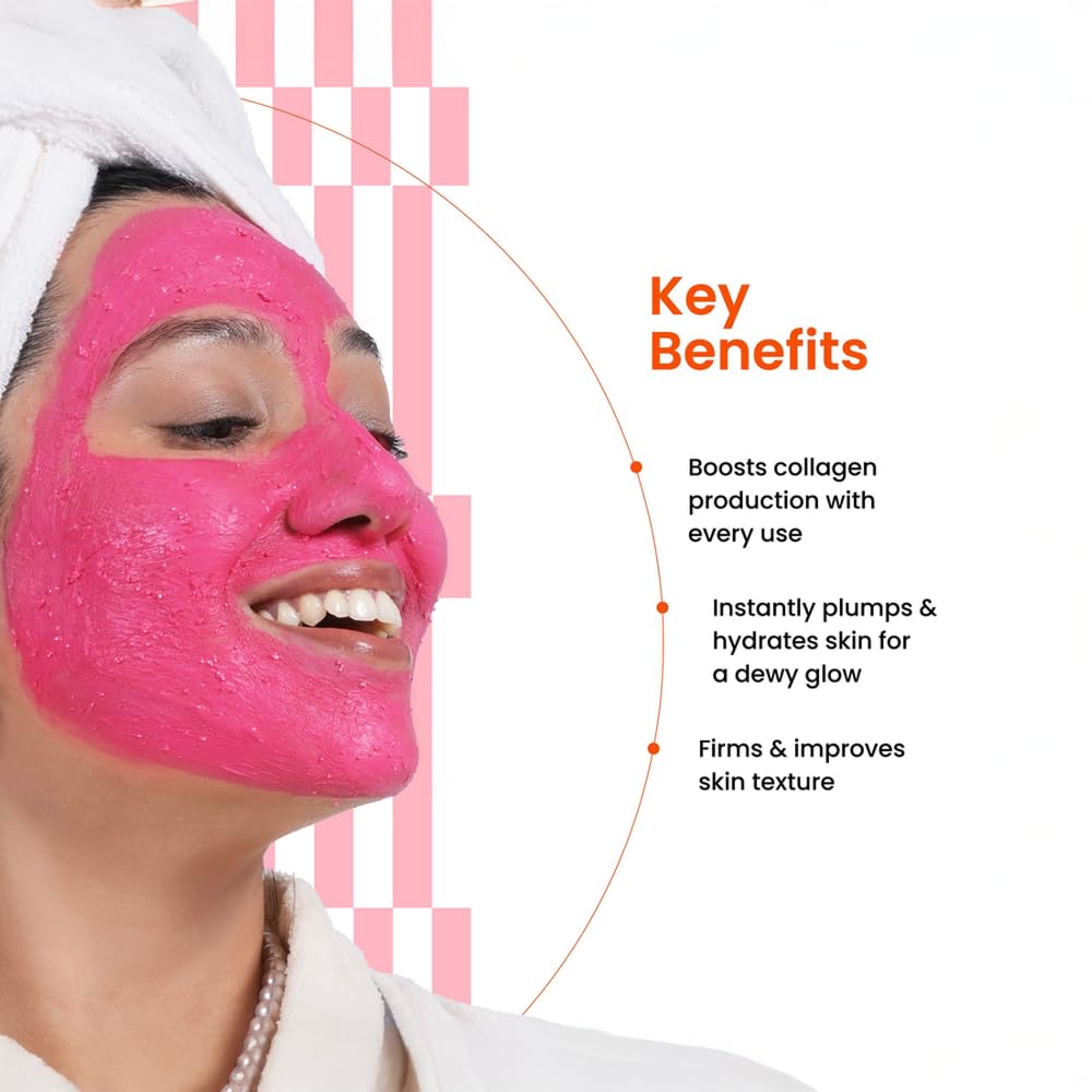 Foxtale Cherry-Collagen Whipped Clay Mask | Vegan Collagen + Glycolic Acid + PHA + Cherry Beads | Hydrates, Plumps & Firms Skin | Detoxifies Pores, Brightens & Smooths Dull, Uneven Skin | 12g