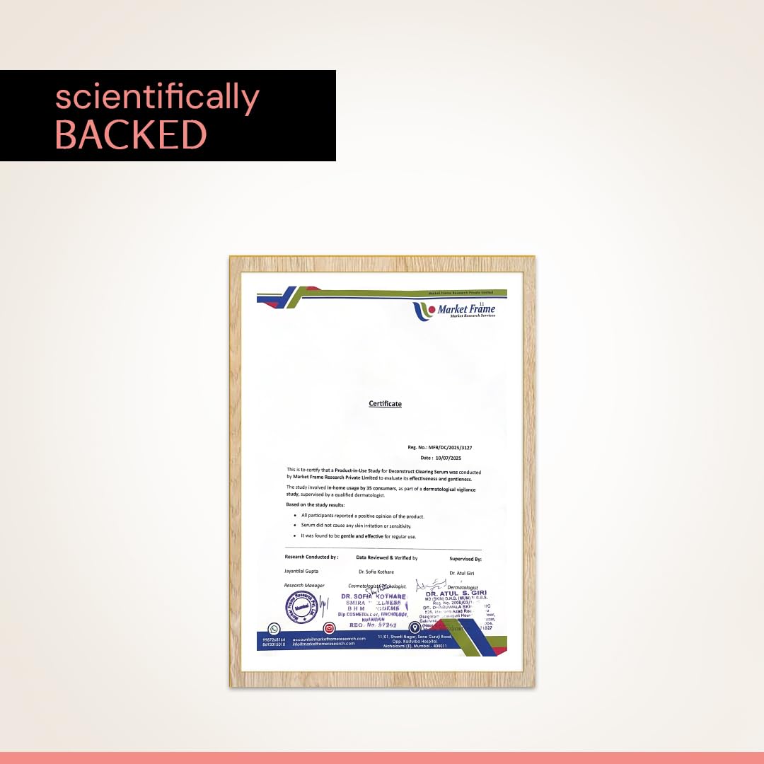 Framed certificate with 'scientifically backed' text on a light background