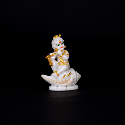 Sacred Needs Marble Dust Shankh Krishna Idol – 11.68 cm – Decorative Murti for Pooja Room, Home Temple & Gift Purpose