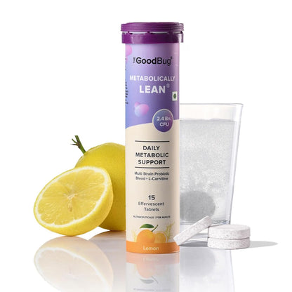 The Good Bug Metabolically Lean Effervescent Tablets - Lemon | with L-Carnitine & Probiotics| Supports Weight Management, Gut Health & Craving Control | 15 Tablets