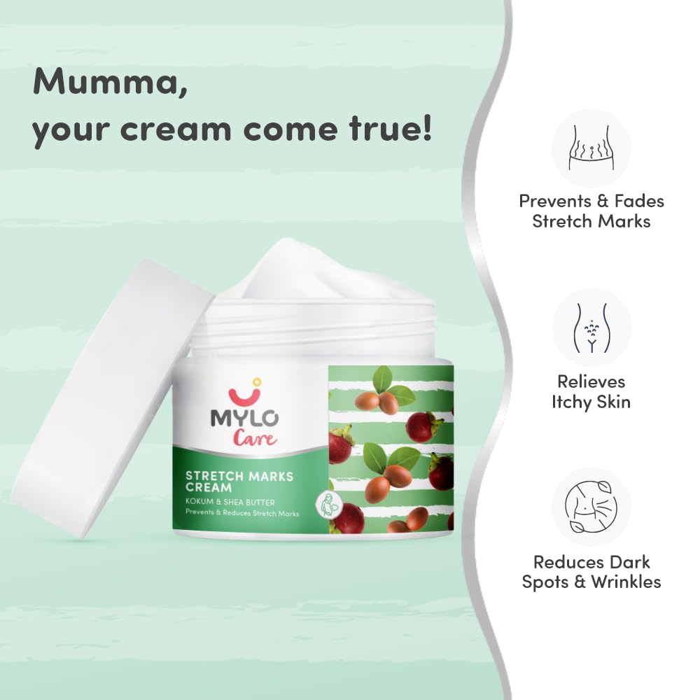Mylo Care Stretch Marks Cream for Pregnancy with the Goodness of Shea Butter, Saffron, Kokum Butter and Aloe Vera, Australia Certified Toxin Free, No Mineral Oils - 100ml