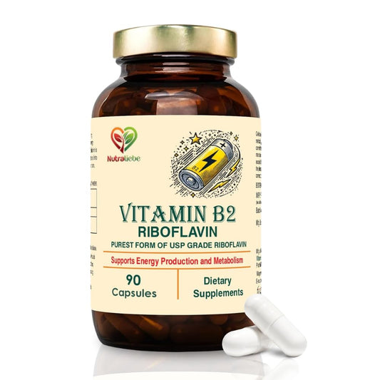 Nutraliebe Vitamin B2 Riboflavin - High Potency, Supports Energy Metabolism & Cellular Health, 90 Capsules