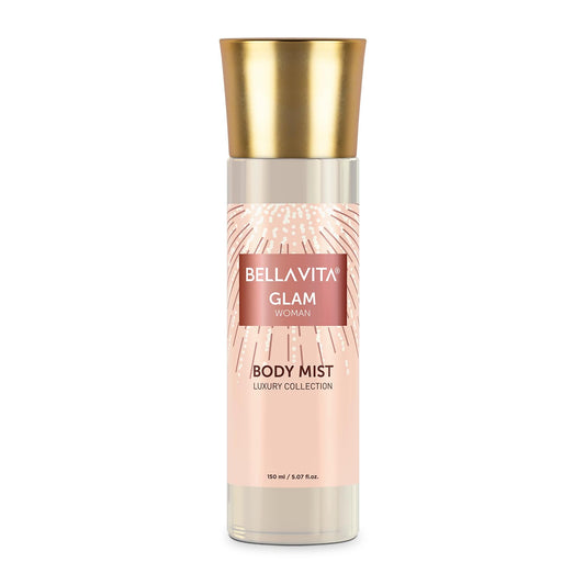 Bellavita Glam body mist bottle on a white background