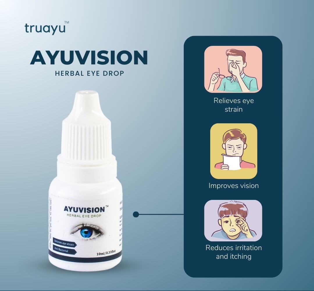 Ayuvision Herbal Ayurvedic Eye Drops for Dryness, Redness, Irritation & Itching Relief | Daily Use Eye Care with Rose, Aloe Vera & Triphala | 10ml