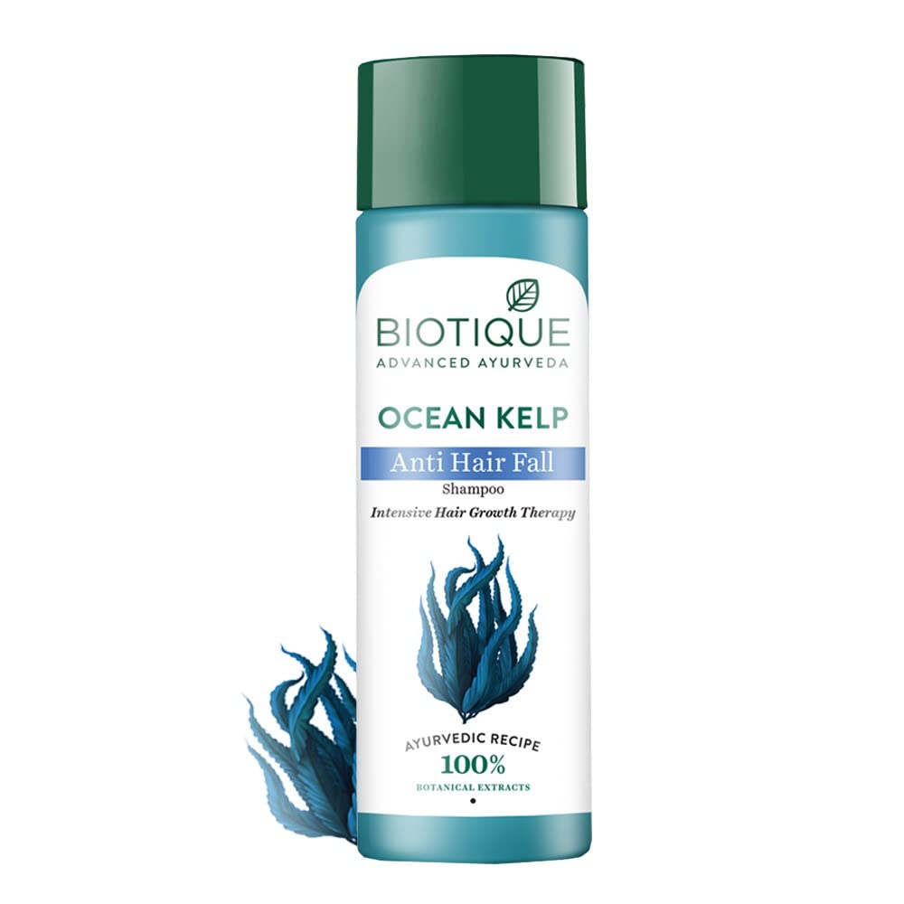 Biotique Ocean Kelp shampoo bottle on a white background