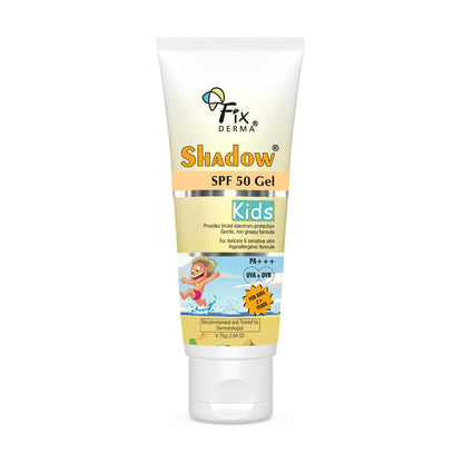 Fixderma Shadow Sunscreen SPF 50+ Gel for Kids PA+++ | Broad Spectrum Sunscreen for UVA & UVB Protection, Non-Greasy & Water Resistant - For Kids 2+ Years Age, 75gm