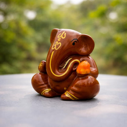 Resin Lord Ganesha Idol for Car Dashboard 5x5cm (Brown)