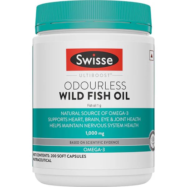 Swisse Fish Oil with 1000mg Omega 3 - One Capsule Per Serving, 1000mg Omega-3 Fish Oil In Single Capsule, Manufactured In Australia - 200 Days Pack