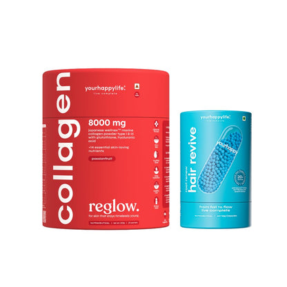 YourHappyLife Advanced Marine Collagen Supplements - 250gm & Hair Supplement Capsules Combo - 30 Capsules | Combo For Skin & Hair Health