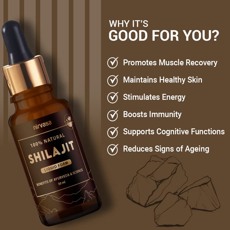 Nirvasa Pure Shilajit Liquid (30ml) | 100% Natural Himalayan Shilajeet Extract | Boosts Energy, Stamina, Strength & Vitality | Supports Immunity, Muscle Health & Performance | For Men & Women