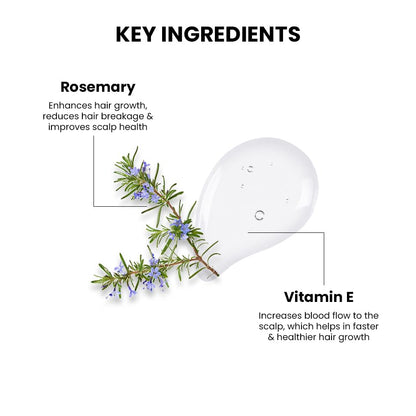 Hair care product with rosemary and vitamin E labeled on a white background