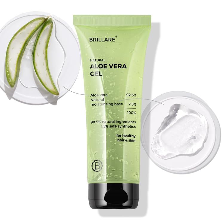 Brillare Aloe Vera Gel for Skin, Face & Hair | Natural Hydration, Soothing & Frizz Control | Pure Aloe Vera Gel for Glowing Skin & Smooth Hair