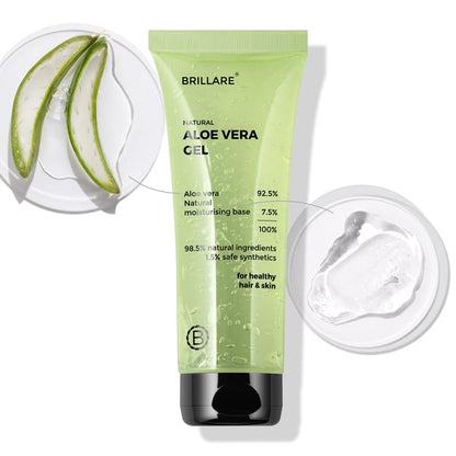 Brillare Aloe Vera Gel for Skin, Face & Hair | Natural Hydration, Soothing & Frizz Control | Pure Aloe Vera Gel for Glowing Skin & Smooth Hair