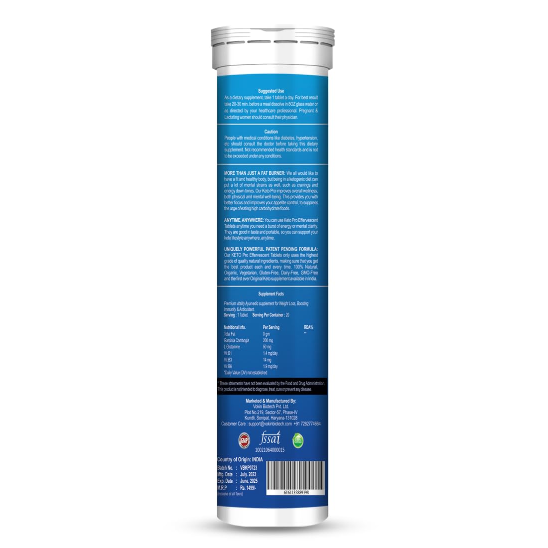 Supplement tube with blue label on a white background