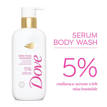 Dove Even Tone Radiance Serum Body Wash|5% Radiance Serum with Niacinamide| Gently exfoliates for even skin tone | Paraben & SLS free | 300 ml