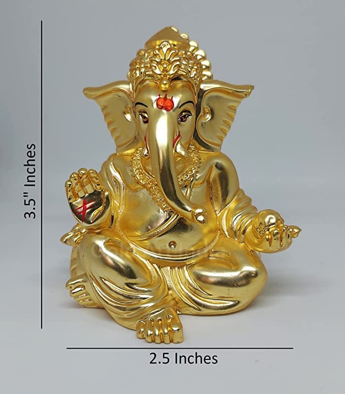 Gold Art India Matte Gold Plated Gaddi Ganesha for Car Dashboard Home Decor Gifting Diwali Birthday Festivals (Matte Gold)