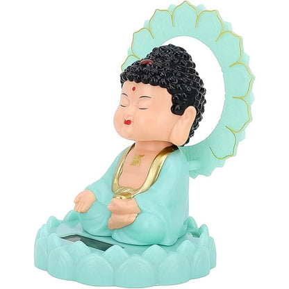 Buddha Statue | Plastic Solar Powered Moving Head Buddha Statue| for Living Room, Car Dashboard, Home, Office Desk, Wealth & Prosperity | Good Luck Cute Buddha (Light Blue Color) (1 Pc)