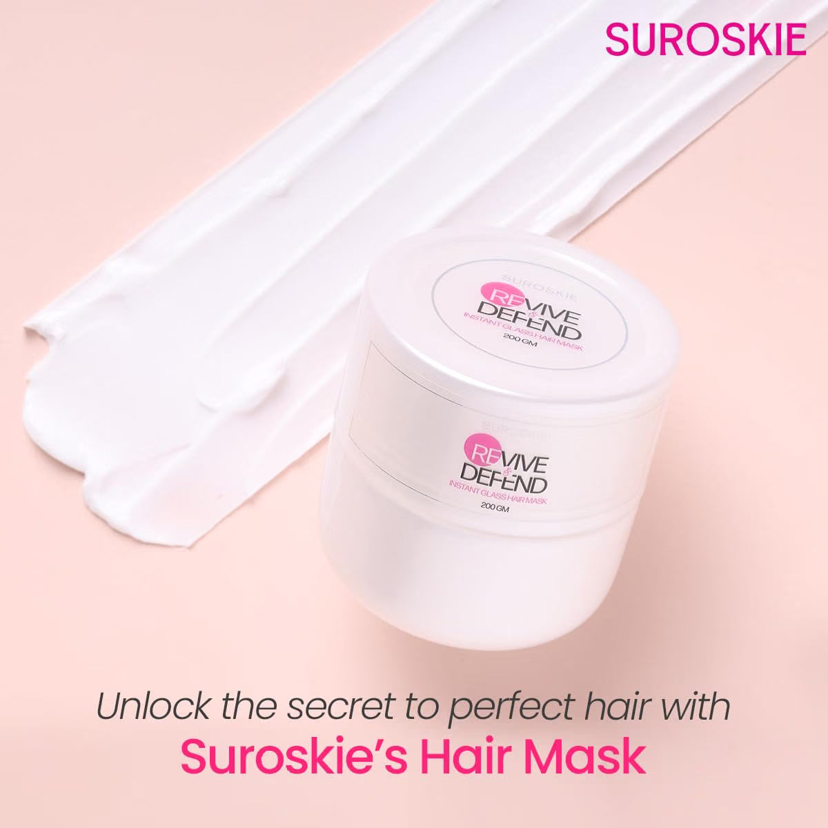 Suroskie Unscented Revive & Defend Instant Glass Hair Mask 200 Gm | Hydrolyzed Keratin & Murmuru Butter | Spa Treatment At Home For Dry Frizzy Hair | Intense Damage Repair Mask For Men & Women