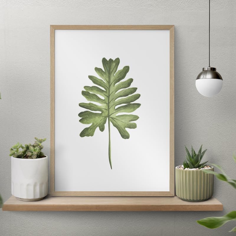 Philodendron Botanical Wall Painting| Modern Art Painting for Living Room Bed Room and Office | 11 x 14 inches (Natural Frame)