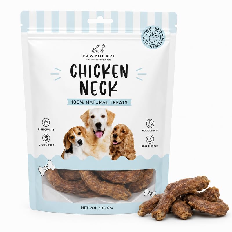 PAWPOURRI Natural Chicken Neck Dog Treats, 100gm (Pack of 1) | Protein Rich Chewy Snacks for Dogs | Suitable for All Life Stages & Breeds | Daily Reward & Training Treats