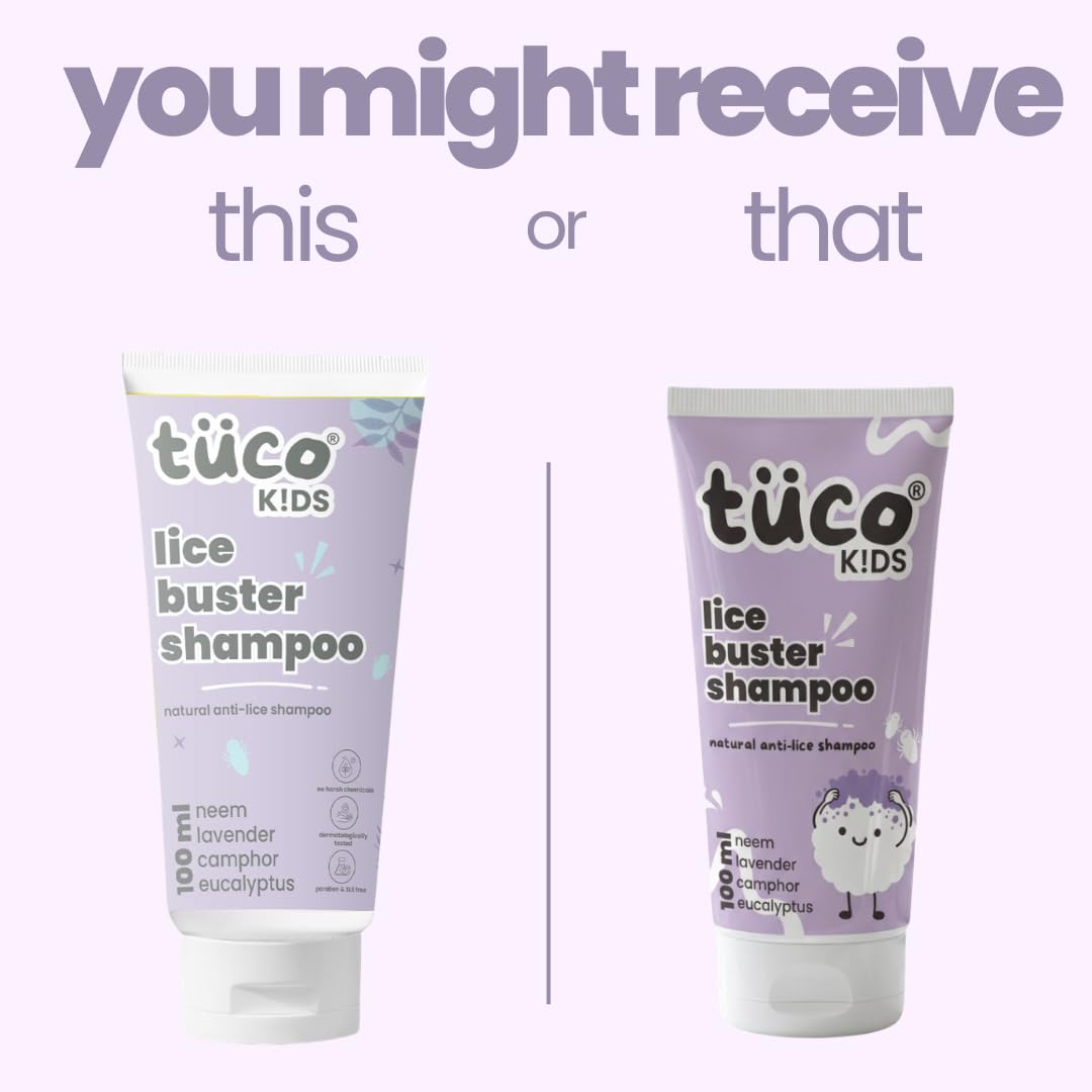 Tuco® Kids Natural Lice Buster Shampoo, 100ml | Infused with Camphor, Neem, Tea Tree Oil, Perfect for Lice & Itchy Scalp, Ages 2-5, 4-10, 10-15, 5-10 Years
