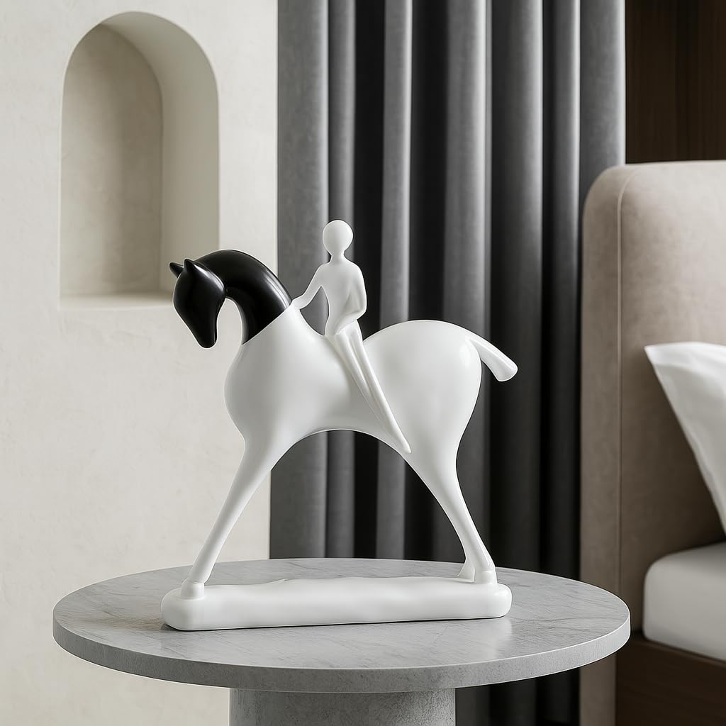 Modern Artistic Horse and Rider Figurine | Resin Home Decor Accent | Unique Art Piece for Living Room, Office, or Entryway | Elegant and Sleek Design