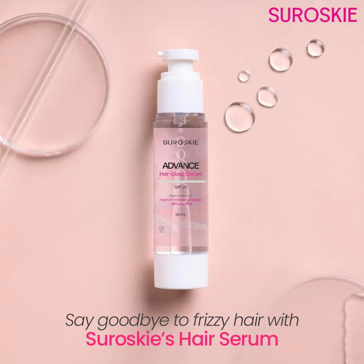 Suroskie Advance Glass Hair Serum 50Ml | Hydrolyzed Collagen, Argan Oil | Instant 20X Shine, Frizz Free (Upto 72 Hrs) | Hair Serum For Dry Frizzy Hair | Heat Protection Upto 230° Celsius | Women & Men