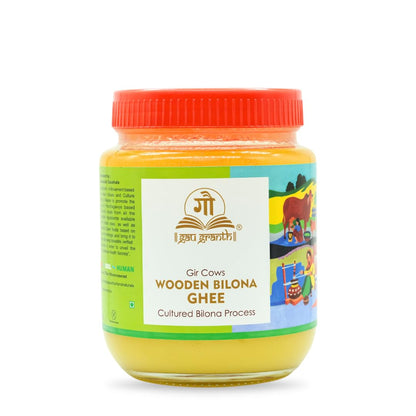 cow ved GauGranth A2 Gir Cow Ghee – 1 Ltr | Traditional Wooden Bilona Desi Ghee | Hand-Churned from Grassfed A2 Gir Cow Milk | 100% Pure, Natural & Healthy | Vedic Method | Glass Jar Packaging