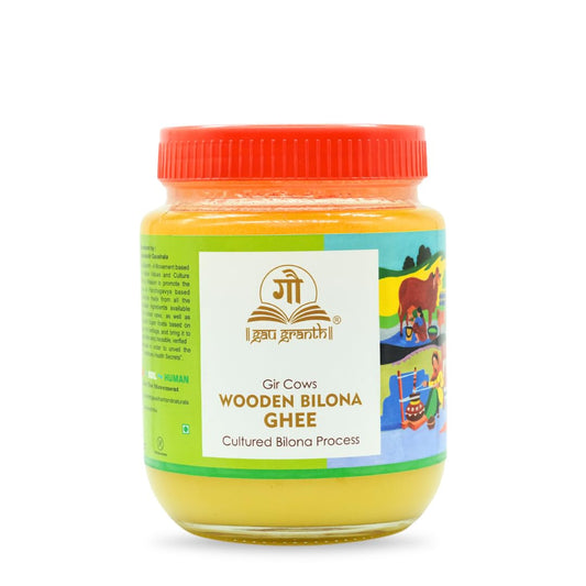 cow ved GauGranth A2 Gir Cow Ghee – 1 Ltr | Traditional Wooden Bilona Desi Ghee | Hand-Churned from Grassfed A2 Gir Cow Milk | 100% Pure, Natural & Healthy | Vedic Method | Glass Jar Packaging