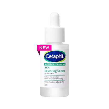 Cetaphil CICA Restoring Serum bottle on a white background