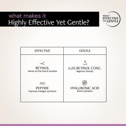 Product feature card highlighting effective and gentle ingredients with icons and text on a light background.