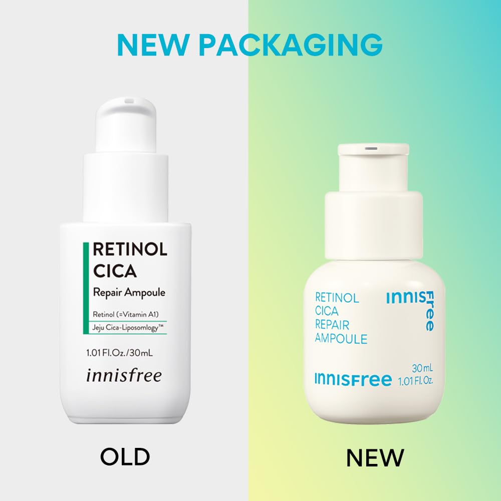 Innisfree Retinol Cica Repair Ampoule 30ml with Hyaluronic Acid, Korean Face Serum for Reducing Skin Blemishe, Improving Skin texture, Nourishing & Revitalizing, Hydrating, Soothing, & Strengthening