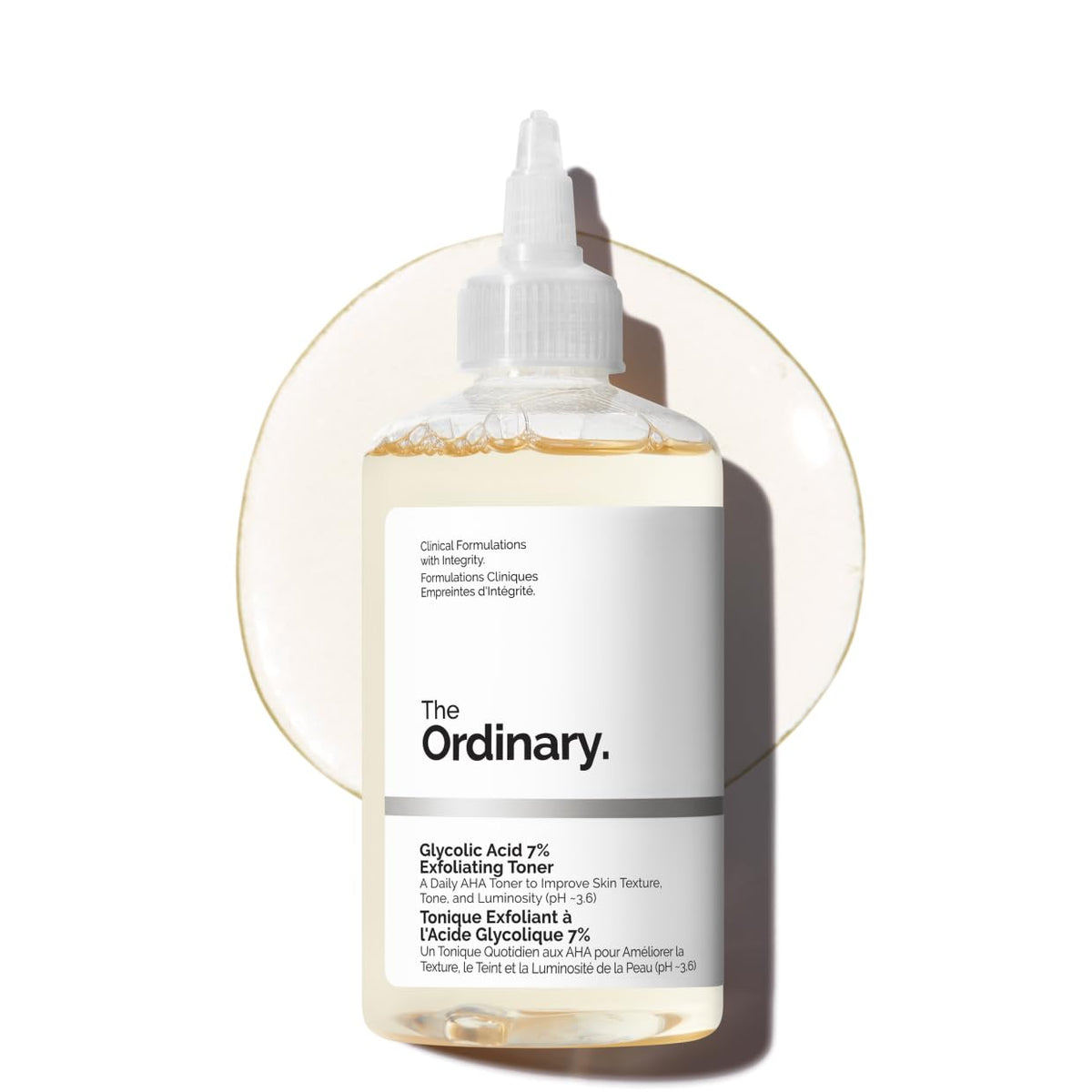Bottle of 'The Ordinary' Glycerol Acid 7% Exfoliating Toner on a white background