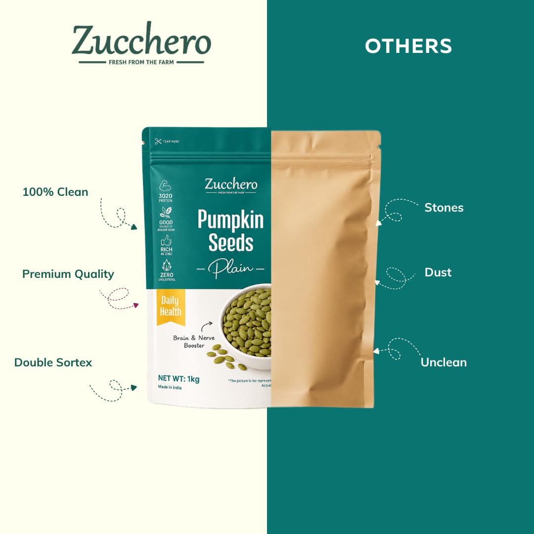 Zucchero Pumpkin Seeds (1kg) -Raw AAA Grade Seeds for eating |30 g Protein | Brain Booster| Super Food | Healthy Snack | Immunity Booster | Real Food | Lab Tested