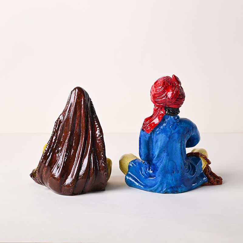Decorative Rajasthani Village Couple Showpiece Figurine Idol Set for Living Room, Bedroom, Table Desk, Office/Home Decoration