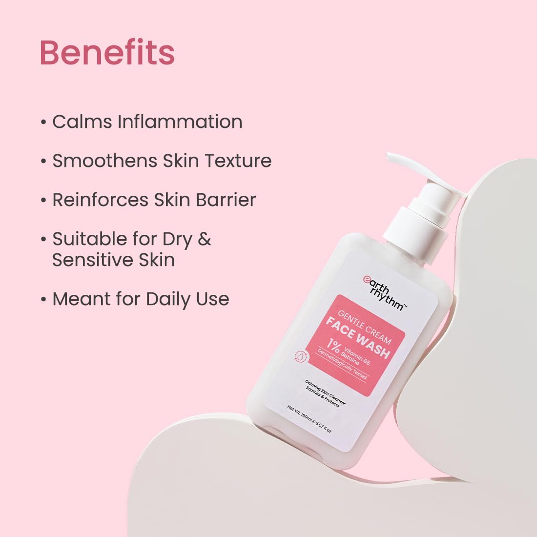 Earth Rhythm Gentle Cream Daily Face wash with Vitamin B5, Dermatologically tested | for Dry and Sensitive skin, Men & Women- 150ml