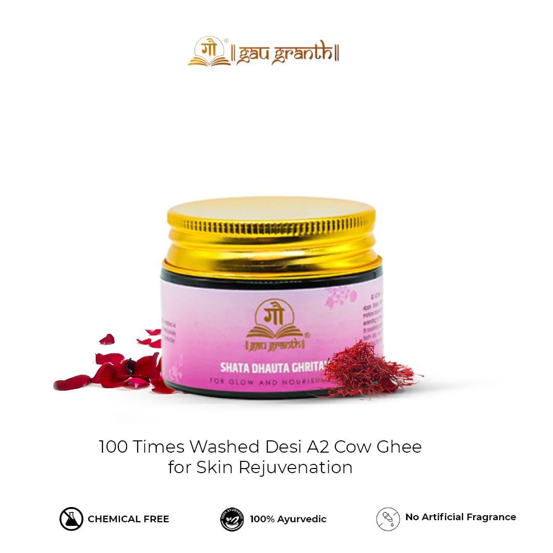 GauGranth Shata Dhauta Ghritah Kesar Glow - 40G | Nourishing Hydrating & Age-Defying Ayurvedic Formula | Wrinkle Repair & Skincare