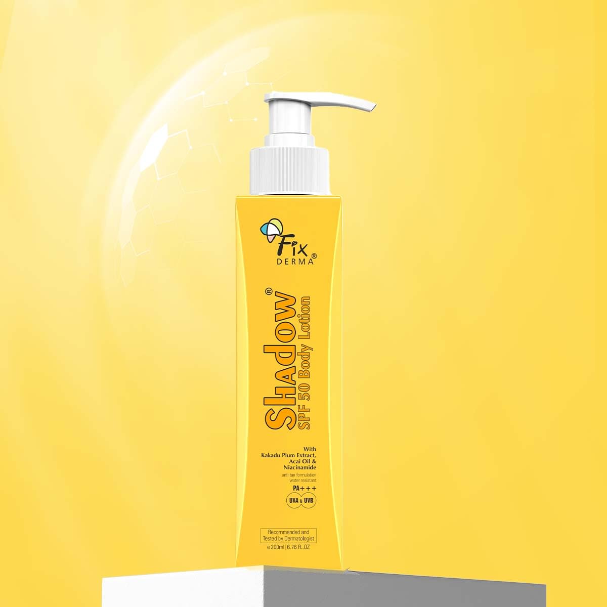 Fixderma Shadow Sunscreen Body Lotion with SPF 50 PA+++ & 2% Niacinamide | Body Sunscreen | Prevents Sun Tan, UVA & UVB Protection with No White Cast For Women & Men - 200 ml