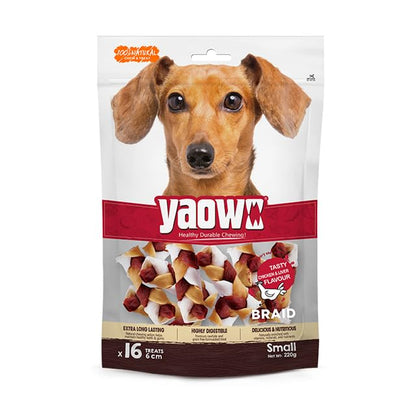 Gnawlers Yaowo Rawhide Braided Dog Bone Filled with Chicken Inside for All Life Stages, 220g