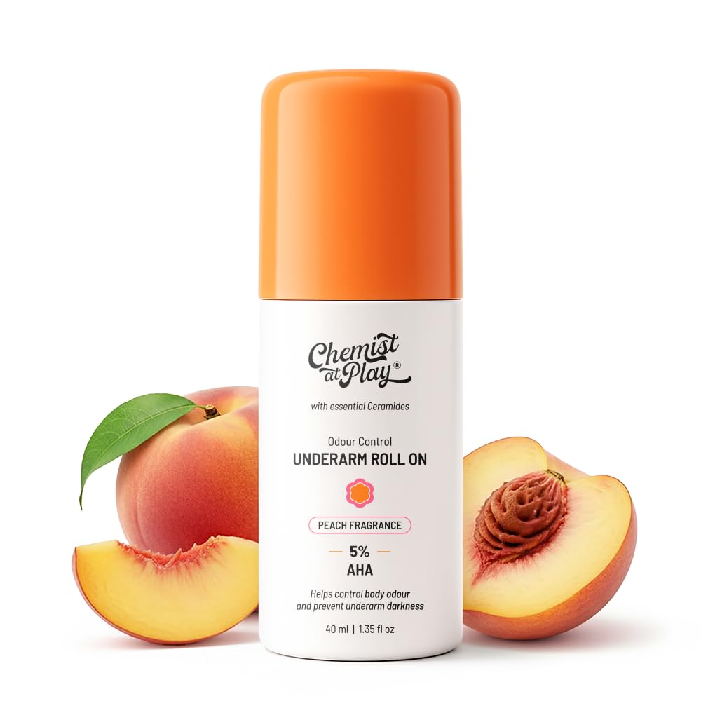 Chemist At Play UnderArm Roll On For Men & Women | Peach Fragrance 40ml | 4% Lactic Acid & 1% Mandelic Acid | Fades Underarm Pigmentation & Reduces Body Odour | 0% Aluminium & Alcohol |Sensitive Skin