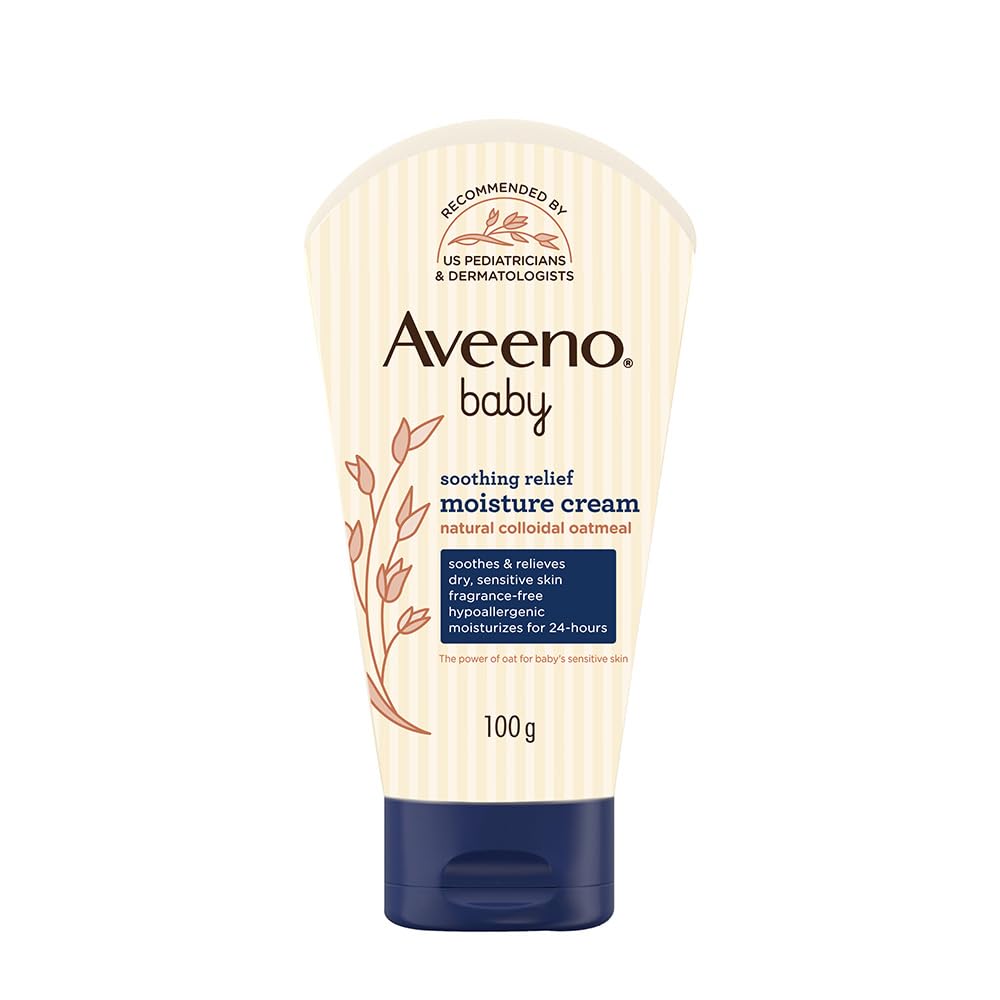 Aveeno Baby Soothing Relief Moisture Cream 100G | 24 Hr Protection for Dry, Itchy, Sensitive Skin | Clinically Proven | Active Oats|Us Pediatrician Recommended | Hypoallergenic, Fragrance-Free & Paraben-Free