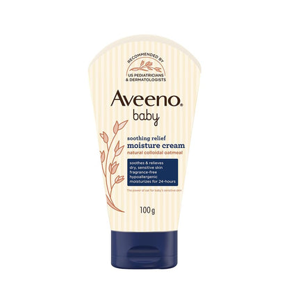 Aveeno Baby Soothing Relief Moisture Cream 100G | 24 Hr Protection for Dry, Itchy, Sensitive Skin | Clinically Proven | Active Oats|Us Pediatrician Recommended | Hypoallergenic, Fragrance-Free & Paraben-Free