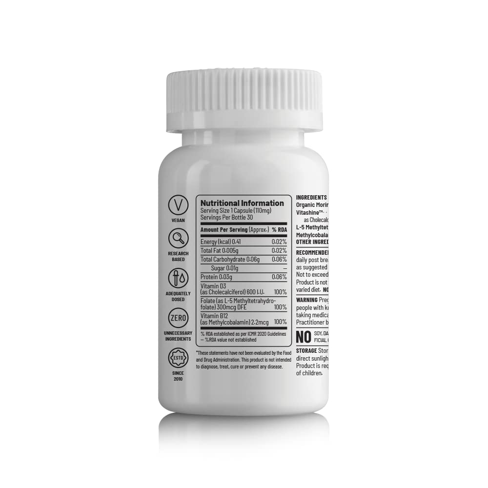 Zephivo Unived Basics B12+D3 | Vitamin B12 as Methylcobalamin (98%), 300mcg Methyltetrahydrofolate (5-MTHF), 600 I.U. Vitamin D3 (Cholecalciferol) | Bone, Cognitive & Cardiovascular Support|30 Vegan Capsules
