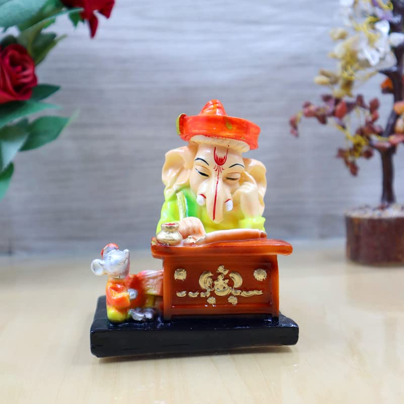 Lord Ganesh ji Reading Ramayan Beautiful Vinayak Ji Munshi Statue | Best for Home & Office Decor, Car Dashboard Showpiece Decoration Item Ideal Gifting (Munshi Ganesh)