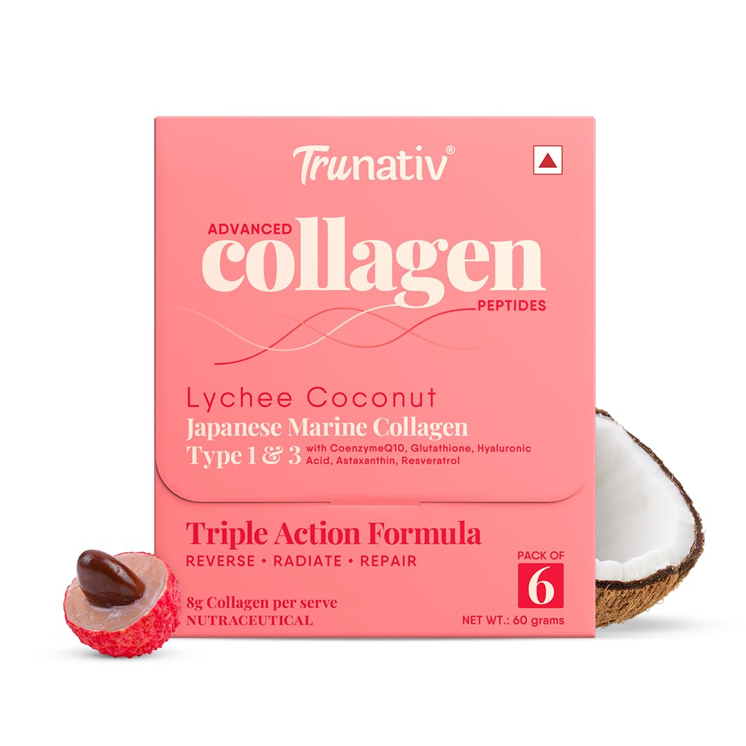 Trunativ Collagen Supplements | Advanced Japanese Marine Collagen Powder for Women & Men | Type 1 and 3 Hydrolyzed Peptides | Supplement with Hyaluronic Acid | Supports Skin Glow, Hair Growth, and Nail Strength | Lychee Coconut | 60g (Pack of 1)