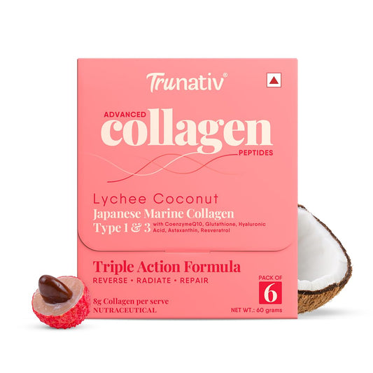 Trunativ Collagen Supplements | Advanced Japanese Marine Collagen Powder for Women & Men | Type 1 and 3 Hydrolyzed Peptides | Supplement with Hyaluronic Acid | Supports Skin Glow, Hair Growth, and Nail Strength | Lychee Coconut | 60g (Pack of 1)